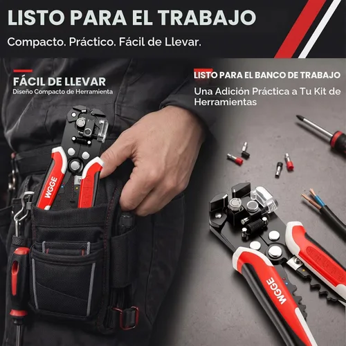 Vista 7 de WGGE WG-014 pelacables autoajustable con aislamiento, para pelar cables desde AWG 10-24, strippers automáticos con cortadores y buclera de 8