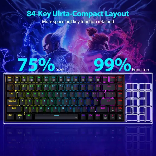 Vista 8 de Redragon Teclado mecánico para juegos teclado mecánico de intercambio en caliente con interruptores rojos editor macro totalmente programable