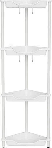 Vista 19 de Orimade Organizador de ducha esquinero de 2 niveles resistente a la oxidación, estante de esquina de piso de metal y plástico para baño, negro