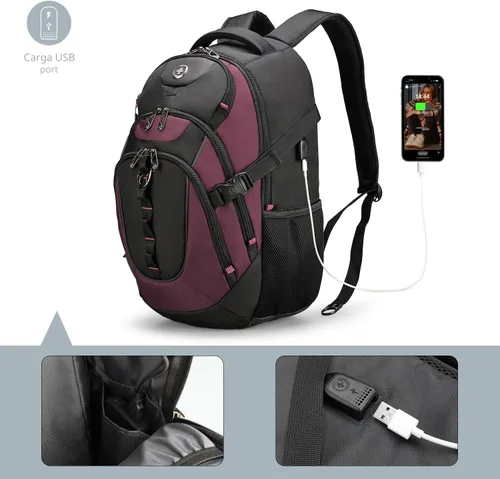 Vista 8 de swissdigital Mochila para portátil de viaje de negocios, para hombre y mujer, con puerto de carga USB inteligente, compatible con portátiles de 15.6