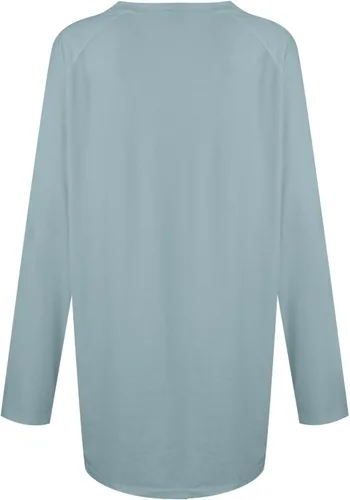 Vista 4 de Camiseta de manga larga para mujer, para otoño e invierno, con cuello en V, color sólido, informal, larga, holgada, para otoño e invierno