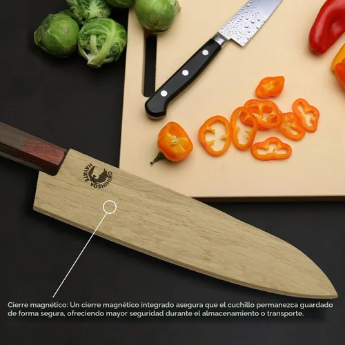 Vista 2 de Yoshihiro Protector magnético de hoja de madera de roble Saya para cuchillo Gyuto 7 IN (7.087 in)