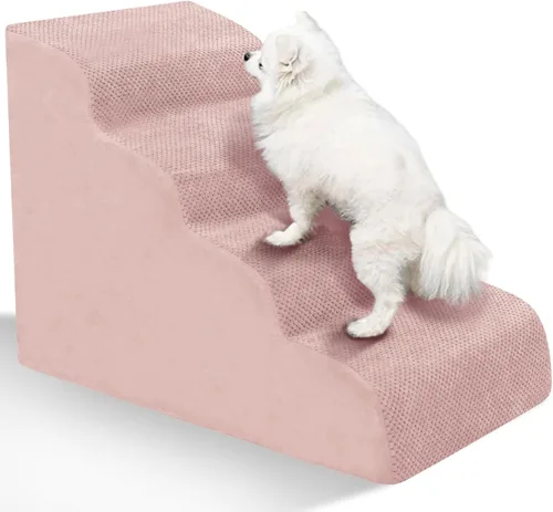 Vista 24 de Escaleras para Perros para Perros Pequeños - Rampa de Espuma de Alta Densidad, Pasos Extra Anchos para Mascotas con Fondo Antideslizante para Camas