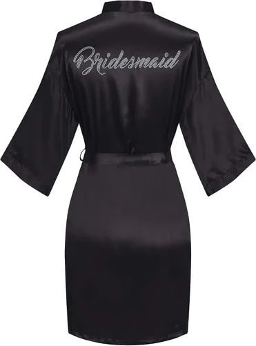 Vista 30 de Bata de boda para mujer, para novia, dama de honor, corta, de satén, kimono, batas de seda para prepararse, fiesta nupcial