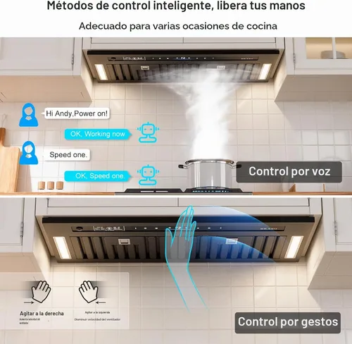 Vista 2 de BRANO Inserto de campana extractora de 30 pulgadas, 900 CFM con control de voz/gestos/táctil, ventilación de campana de cocina integrada
