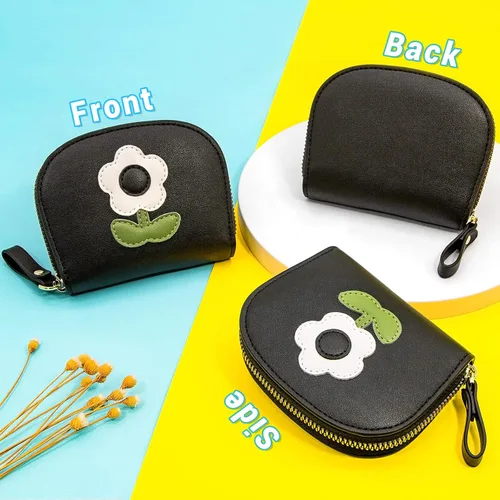 Vista 2 de YINHEXI RIFD - Bonita cartera con tarjetero para mujeres y hombres, pequeña cartera de cuero con cremallera para tarjetas de crédito para mujeres