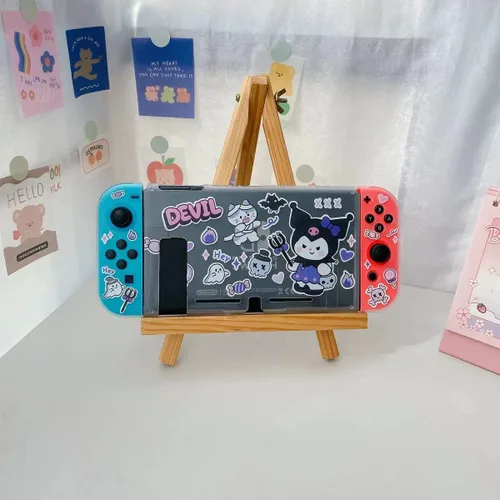 Vista 2 de Eamily Cute Kuromi Case Compatible with Nintendo Switch, Dockable Case Cover, Ergonomic Soft TPU Grip Case for Joycon, Sparkle Skin Set