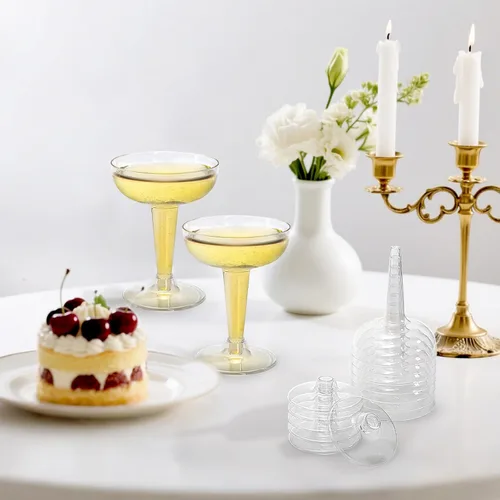 Vista 5 de Hacaroa Paquete de 75 copas de champán de plástico, copas de champán de 4 onzas, vasos de cóctel desechables para fiestas, tazas de postre