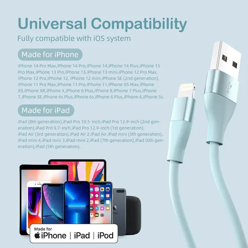 Vista 7 de Cargador de iPhone [certificado Apple MFi] Paquete de 3 cables Lightning de 10 pies de carga rápida para iPhone compatible con iPhone 13, 12, 11 Pro