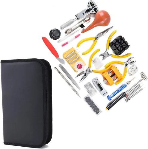 Vista 2 de Kit de herramientas de reparación de relojes profesional, kit de herramientas de relojero, incluye soporte para caja trasera, abridor, removedor