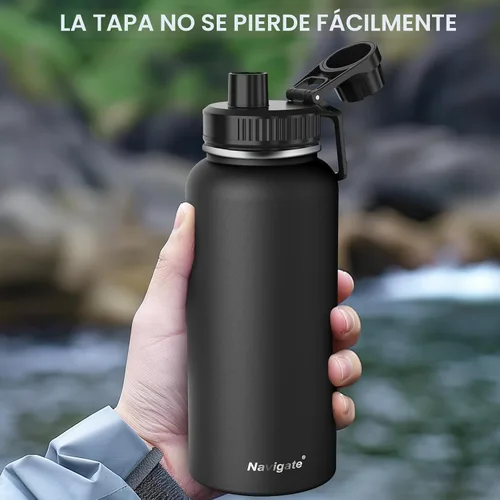 Vista 7 de Navigate Botella de agua aislada de 32 oz para deportes, mantiene el frío Negro