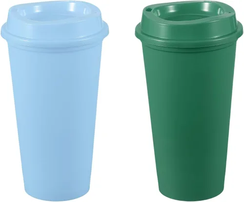 Vista 24 de uxcell 2 tazas reutilizables para café, 16 onzas, café de viaje, color azul Azul claro