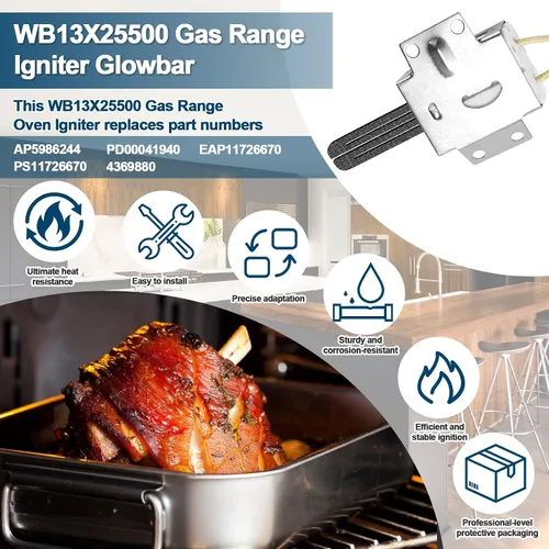 Vista 5 de Cenipar WB13X25500 Encendedor de horno de gas 4369880 compatible con quemador de horno GE Range Ignitor JGB660SEJ4SS JGB700SEJ4SS PGB911SEJ2SS
