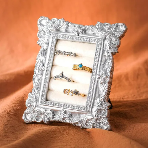 Vista 16 de Liliaafar Vintage Ring Holder Rectangle Black Ring Wedding Display Suede Jewelry Box Stand Frame Earring Tray Anniversary Engagement Baroque