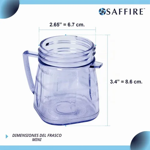 Vista 3 de Saffire - Mini tarro de plástico de repuesto para 1 taza, se adapta a la mayoría de licuadoras Oster (2 piezas)