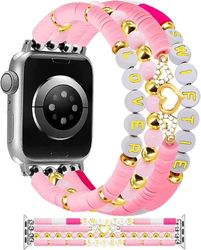 Vista 11 de JR.DM - Pulsera de cuentas compatible con Apple Watch de 40 mm, 38 mm, 41 mm, 42 mm; correa elástica hecha a mano para iWatch Series