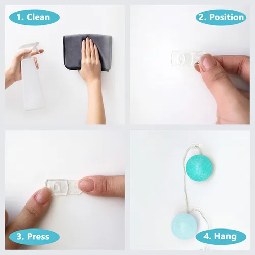 Vista 3 de MOVELYST 100 mini clips de luz transparentes con 120 tiras adhesivas, mini ganchos de pared para interiores sin daños para colgar, clips extraíbles
