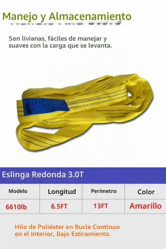 Vista 3 de Eslinga Redonda 6610lb 6.5FT Correa de Eslinga Aparejo Poliéster Sin Fin Eslinga de Elevación para Izar Objetos de Trabajo Pesado Eslinga