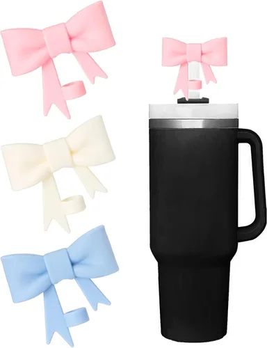 Vista 35 de Juego de 4 fundas de popote con diseño de estrella compatibles con vasos Stanley de 30 y 40 onzas, reutilizables, bonitas puntas de popote