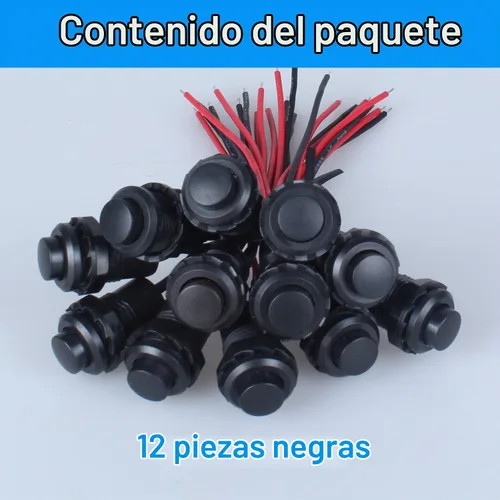 Vista 7 de Juego de 12 interruptores de botón de enganche 12 mm, AC 250V/1.5A 120V/3A, encendido/apagado, SPST, normal abierto, 1NO, 2 pines con cables Negro