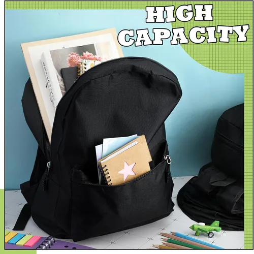 Vista 5 de Amylove Paquete de 24 mochilas a granel de 17 pulgadas, 12 colores surtidos, bolsas escolares para niños, niñas, adolescentes y estudiantes, Negro