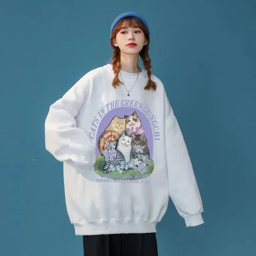 Vista 3 de Sudadera de gato para mujer, sudadera de gran tamaño para mujer, sudadera Y2K, ropa Y2K