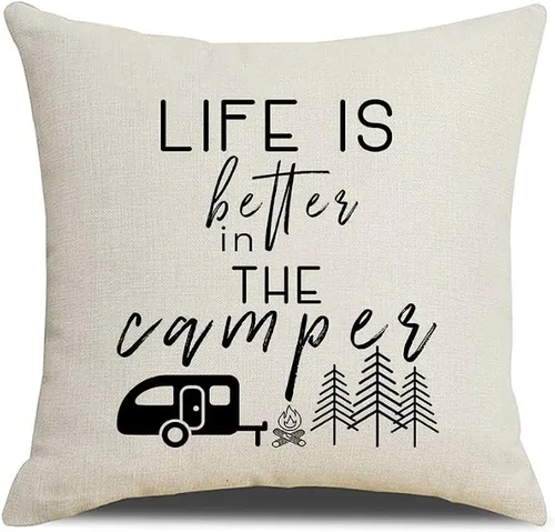 Vista 7 de Fundas de almohada de lino y algodón con texto en inglés "The Best Memories are Makes" (Los mejores recuerdos están hechos) de lino y algodón, 18 x