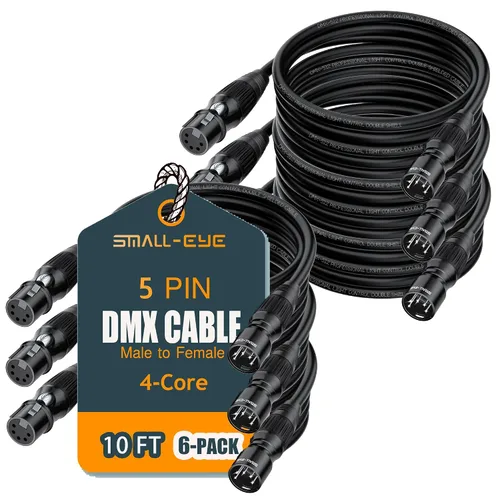 Vista 15 de SMALL-EYE Cable DMX de 5 pines, paquete de 6 unidades, cable DMX512 de 4 núcleos macho a hembra para iluminación de escenario (3 pies)