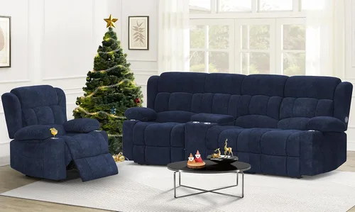 Vista 25 de Dresegmt - Juego de sofá reclinable con consola, diseño de respaldo central abatible, sofá de 3 plazas y sillón reclinable individual, sofás Gris
