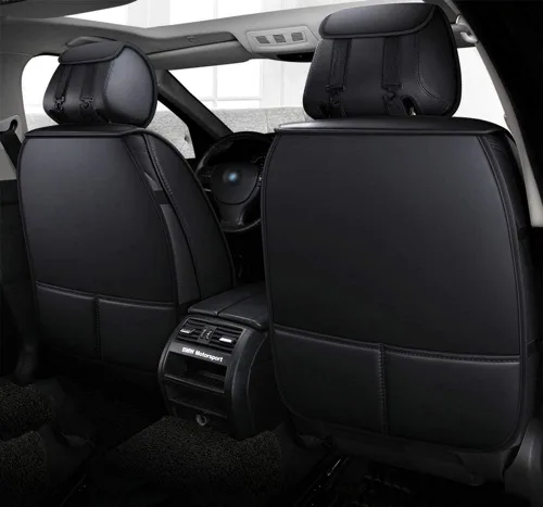 Vista 3 de Bling - Fundas de asiento de automóvil de seda y cuero retro con celosía, ajuste universal (negro básico)