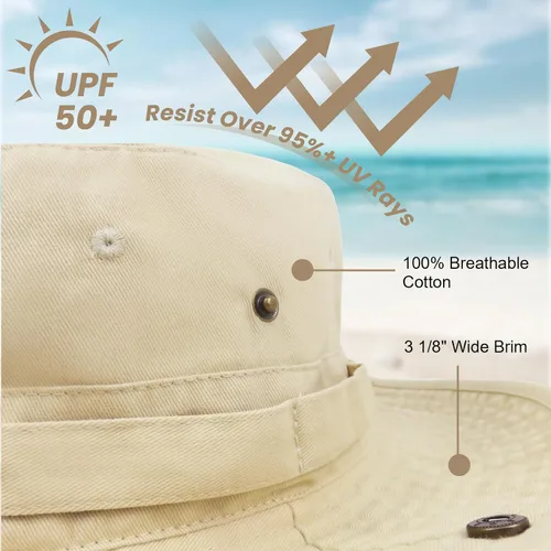 Vista 2 de Sombrero de pescador de ala ancha con protección UV, sombrero Boonie, sombreros de pesca, senderismo, safari, sombreros al aire libre para hombres