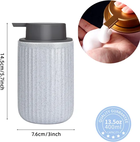 Vista 5 de Dispensador de espuma – Dispensador de bomba de mano beige, dispensador de jabón espumoso, dispensador de líquido de cerámica para cocina, baño