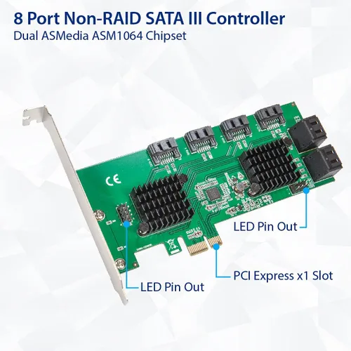 Vista 5 de Syba 8 puertos SATA III a PCIe 3.0 x1 tarjeta de expansión no RAID doble ASM1064 soporte de perfil bajo, SD-PEX40163