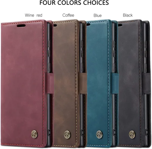 Vista 9 de Funda tipo cartera para Samsung Galaxy Note 20, piel sintética retro, cierre magnético, con ranuras para tarjetas, bolsillos para efectivo con Negro