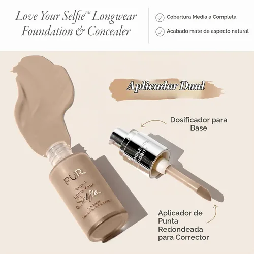 Vista 2 de PÜR MINERALS Base y corrector 4 en 1 Love Your Selfie Longwear - Componente único de doble aplicador - Cubre manchas e imperfecciones - Reduce