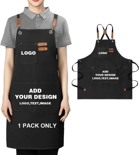 Vista 12 de Delantal personalizado para hombres y mujeres, delantales de lona de cocina personalizados con bolsillos, nombre, texto, logotipo, imagen