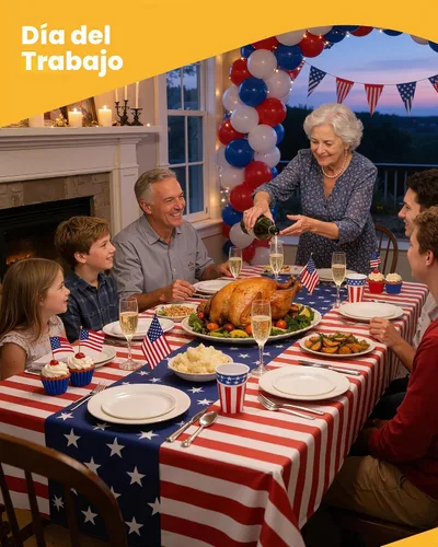 Vista 8 de Mantel de bandera estadounidense, paquete de 4 manteles patrióticos desechables de 54 x 108 pulgadas para mesas de 6 pies, decoraciones del 4