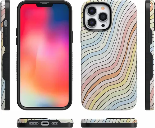 Vista 5 de Casely Funda para iPhone 13 Pro Ride The Wave Forro de arcoíris pastel Diseño protector audaz Compatible con MagSafe