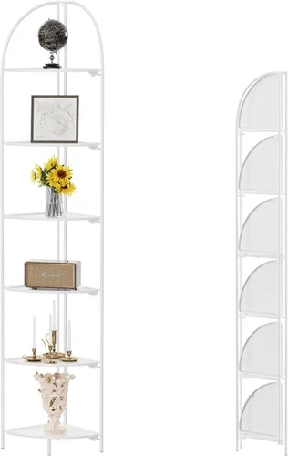 Vista 9 de Crofy Estante esquinero plegable de 3 niveles, soporte de esquina de metal para plantas con marco negro y estantes negros, estante de exhibición
