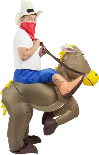 Vista 6 de JYZCOS Disfraz inflable de vaquero para adultos, vestido elegante de jinete de caballo occidental para hombres y mujeres, traje de fiesta