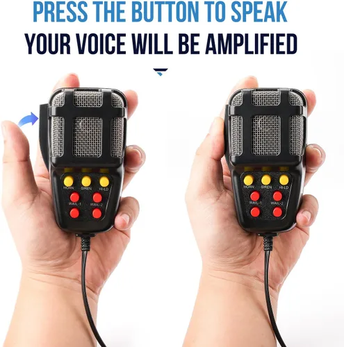 Vista 8 de Bocina de sirena de coche de 7 tonos con micrófono, sirena de alarma de 12 V 100 W, amplificador de emergencia con micrófono, sistema de altavoces