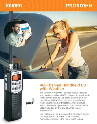 Vista 2 de Uniden PRO501HH Pro-Series - Radio CB portátil de 40 canales, radio de emergencia/viaje, pantalla LCD grande, ahorro de energía alta/baja, 4 vatios