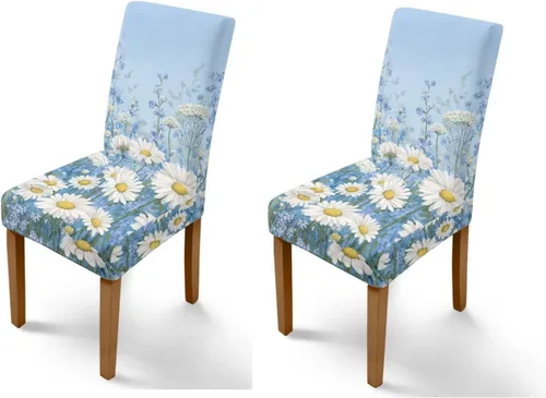 Vista 48 de HUGS IDEA Butterfly Dining Room Chair Covers Set of 2 Blue Marble Stretch Parsons Chair Slipcovers Washable Kitchen Chairs Protector Covers for