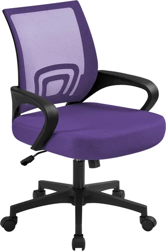 Vista 12 de Yaheetech Silla de oficina de malla con respaldo medio, ajustable, ergonómica, silla de trabajo para computadora, giratoria rodante con soporte