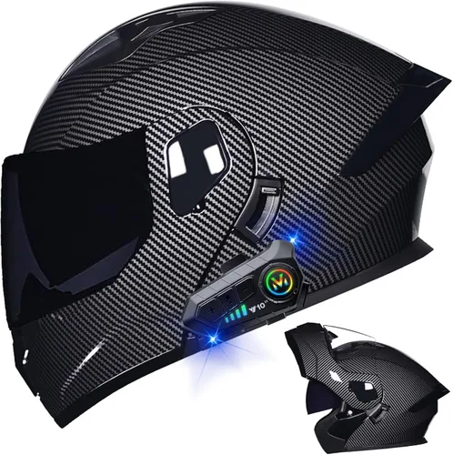 Vista 24 de Casco modular Bluetooth para motocicleta, aprobado por DOT, de cara completa, abatible, antivaho, doble visera, casco de motocicleta de calle, LENTE