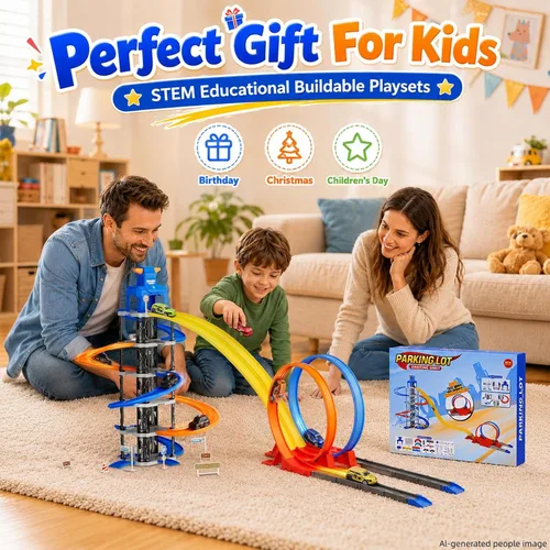 Vista 7 de City Garage Loop Track Playset, juego de estacionamiento de torre de 5