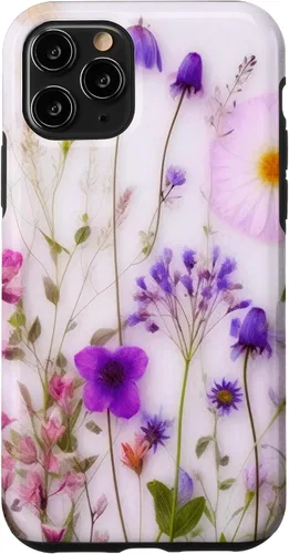 Vista 10 de iPhone 14 Mezcla de flores silvestres ramo floral patrón púrpura caso