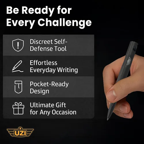Vista 5 de UZI Bolígrafo táctico de acción de perno, ultra duradero de aluminio para aeronaves (UZI-Tacpen15-GM) para escribir bolígrafo táctico de metal