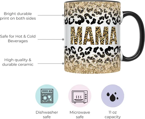 Vista 2 de YouNique Designs Taza para mamá, 11 onzas, taza de café única para el día de la madre de hija e hijo, impresión de leopardo, taza de café