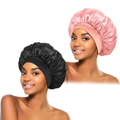 Vista 8 de ZHENSILK 2 piezas de gorro de satén para dormir, gorros de seda para el cabello, gorro de dormir de seda con banda elástica suave, envoltura